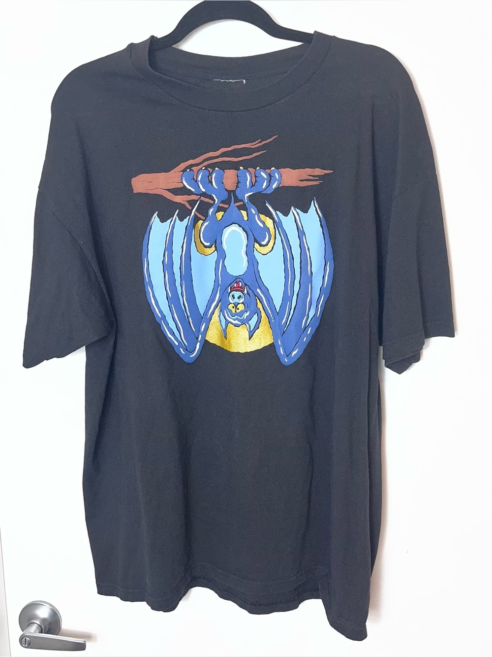 Goofy Bat Halloween Graphic Tee Black Short Sleeve T-Shirt Spooky Vampire Scary